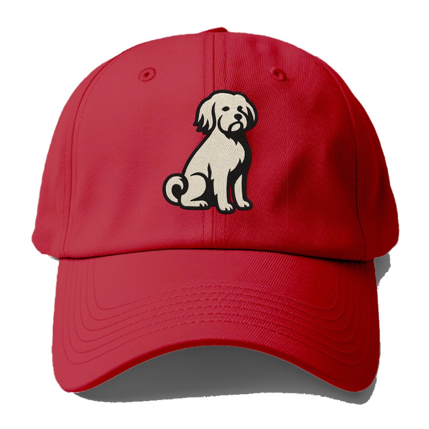 Löwchen - Little Lion Dog white embroide - Baseball Cap - Red