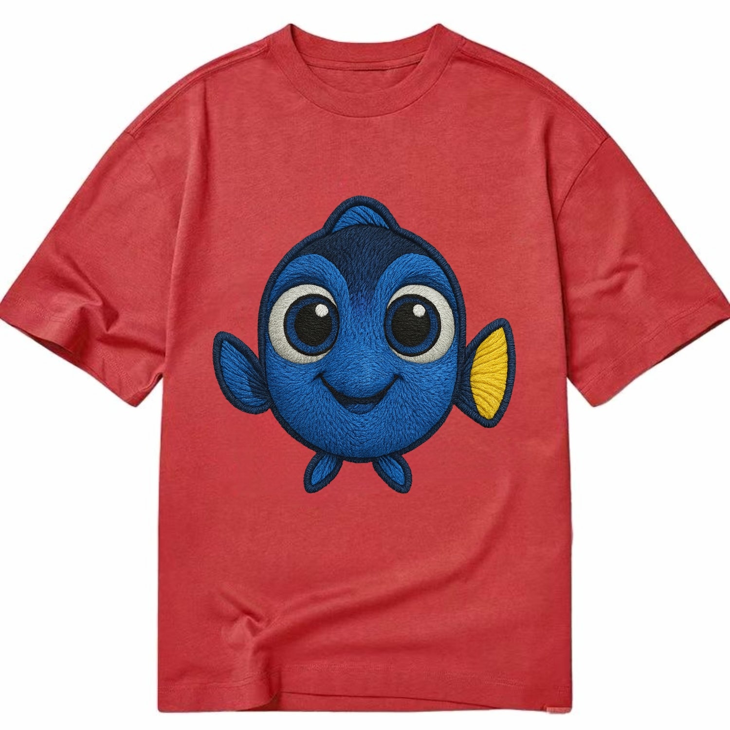 Baby Blue Tang - bright blue with yellow tail, big eyes, front-facing, Dory-style - Classic T-shirt - Red