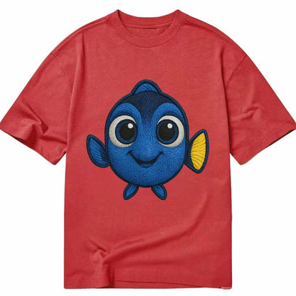 Baby Blue Tang - bright blue with yellow tail, big eyes, front-facing, Dory-style - Classic T-shirt - Red