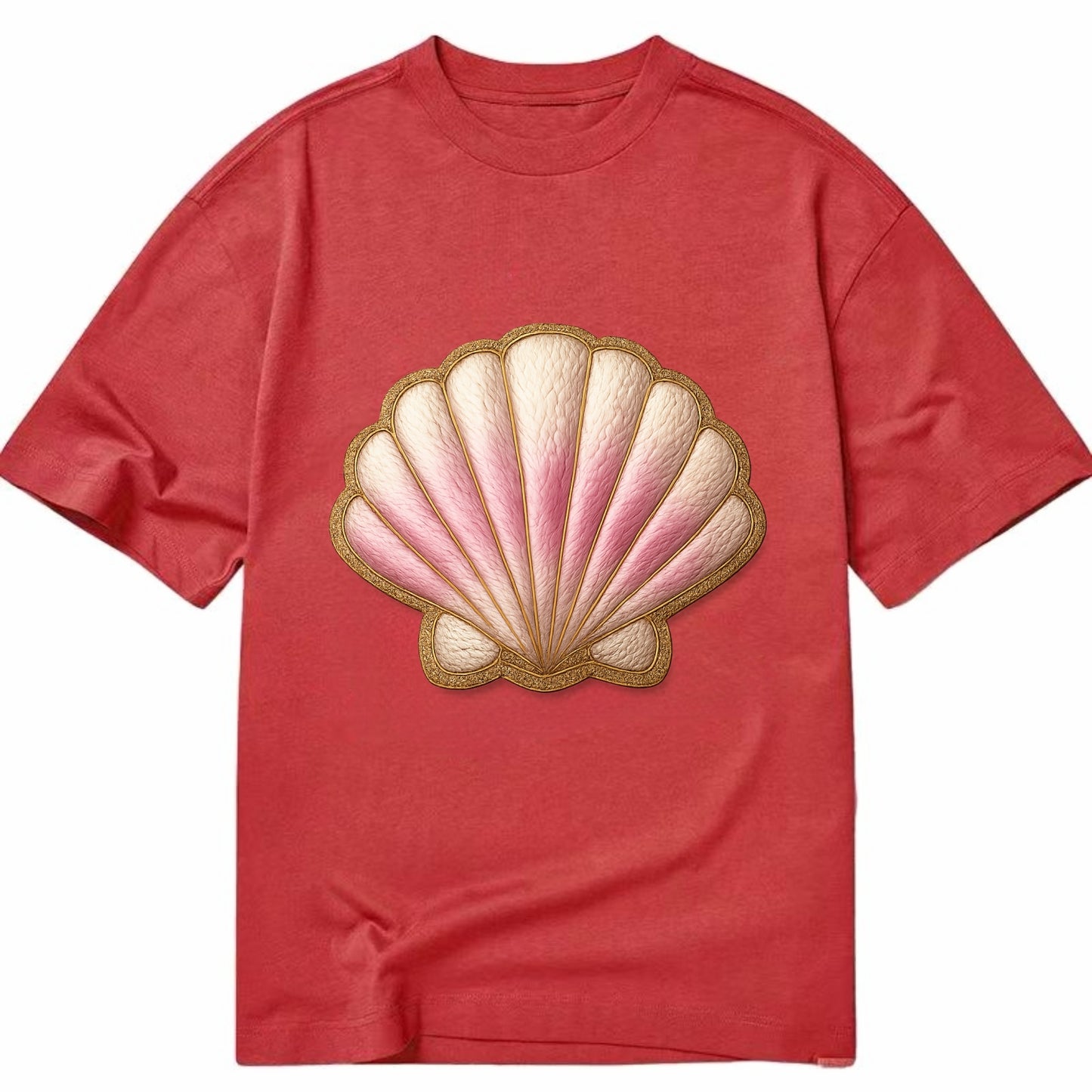 SEASHELL SCALLOP - scallop shell in cream and pink , beach - Classic T-shirt - Red