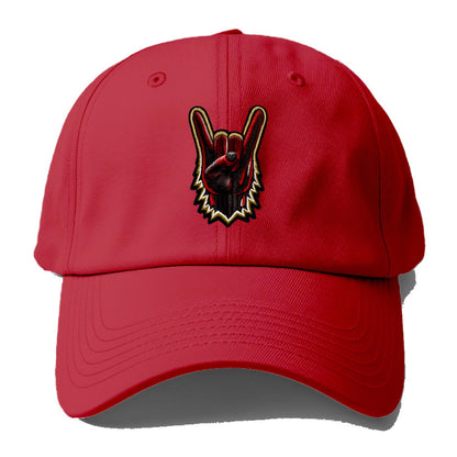 ROCK HAND HORNS - devil horns hand gesture in black and red , metal music - Baseball Cap - Red