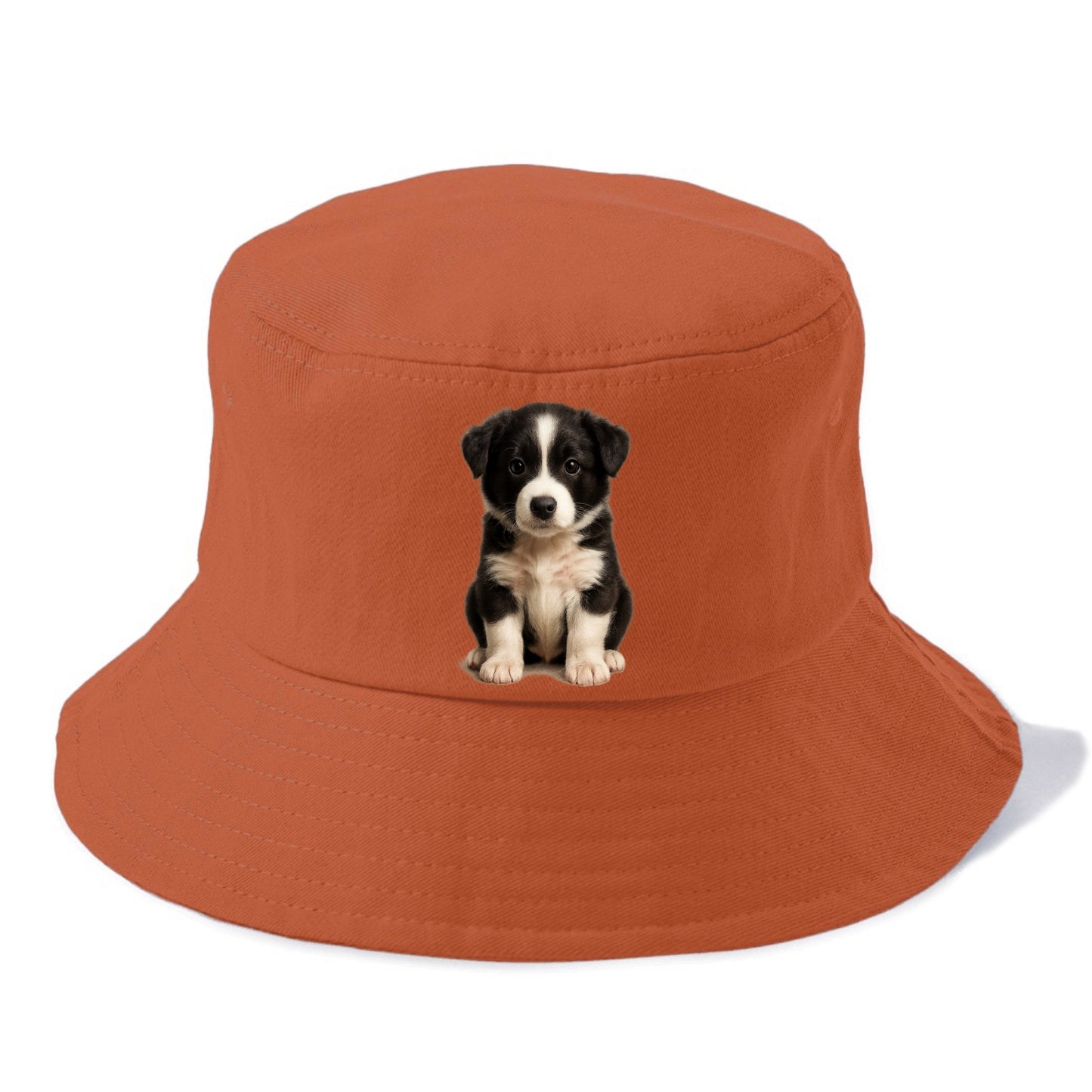 Baby Border Collie Puppy - black and white, intense smart eyes, athletic build, - Bucket Hat - Red