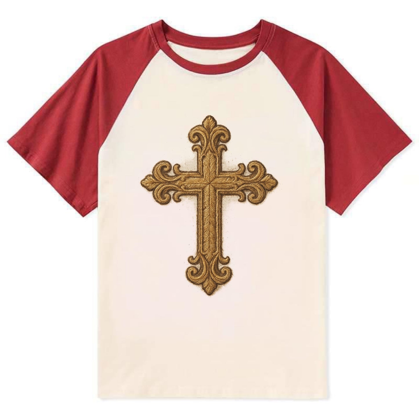 Baroque Cross  - Contrast Raglan T-shirt - Red