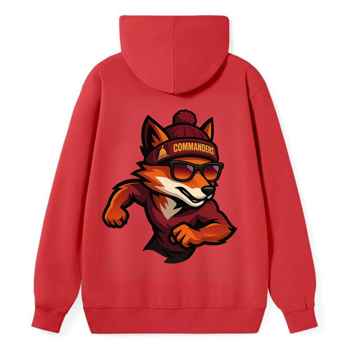 Washington Fox wearing Commanders beanie with Capitol patch and wayfarer - Classic Pullover Hoodie - Red