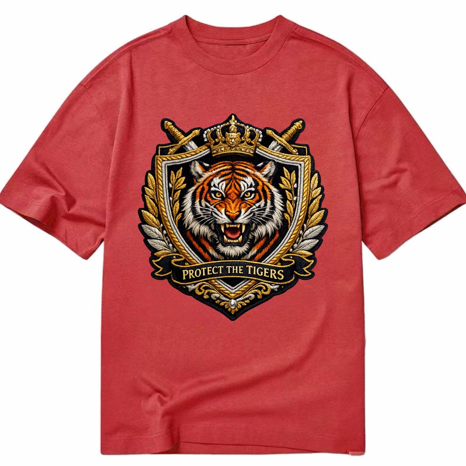 PROTECT THE TIGERS - tiger with shield in orange , big cat conservation - Classic T-shirt - Red