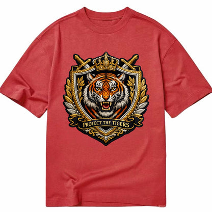 PROTECT THE TIGERS - tiger with shield in orange , big cat conservation - Classic T-shirt - Red
