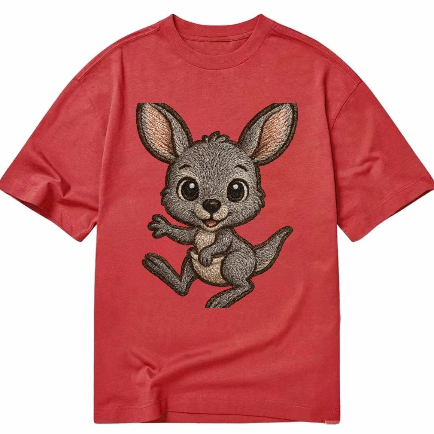 Baby Kangaroo Joey - gray fur, large ears, in pouch peek, bright eyes, - Classic T-shirt - Red