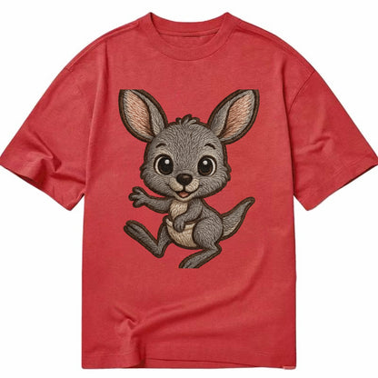 Baby Kangaroo Joey - gray fur, large ears, in pouch peek, bright eyes, - Classic T-shirt - Red