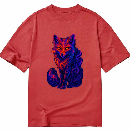 Clever fox with tail dissolving into cosmic nebula swirls, orange to purple - Classic T-shirt - Red