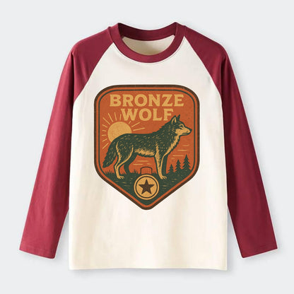 Bronze Wolf Medal  - Raglan Long Sleeve T-Shirt - Red