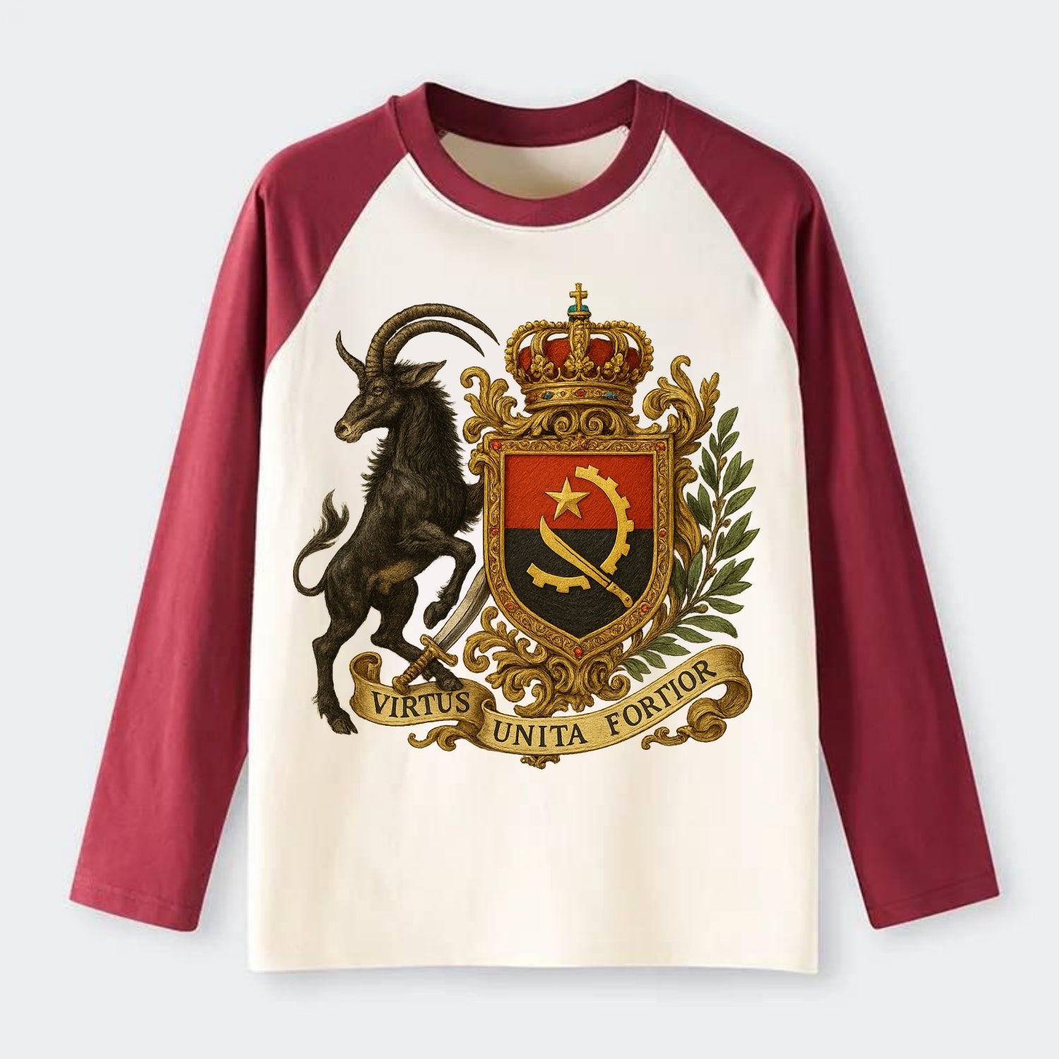 Angola Giant Sable Emblem - Raglan Long Sleeve T-Shirt - Red