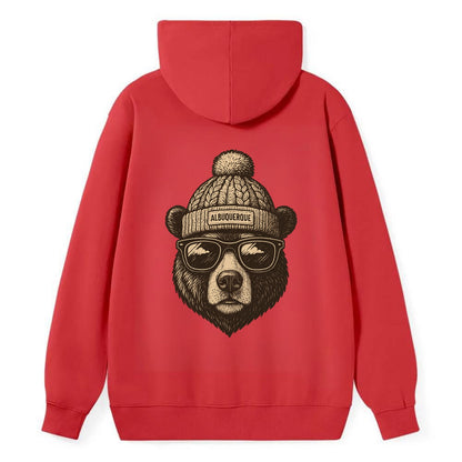 New Mexico Black Bear wearing Albuquerque beanie with pom pom and - Classic Pullover Hoodie - Red