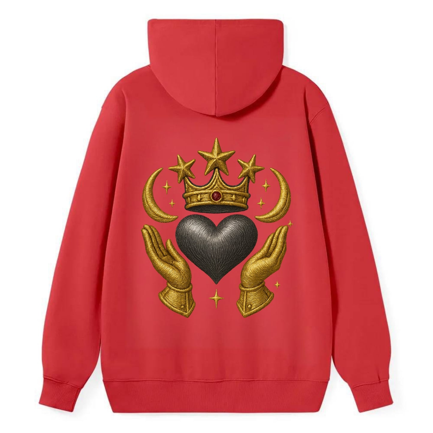 Sun goddess crown radiating golden rays over a midnight heart with - Classic Pullover Hoodie - Red