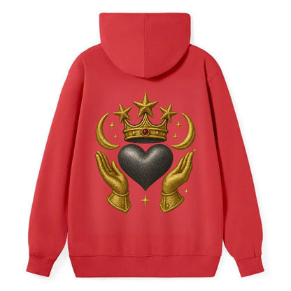 Sun goddess crown radiating golden rays over a midnight heart with - Classic Pullover Hoodie - Red