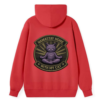 NAMASTAY HOME WITH MY CAT - yoga cat in purple , introvert cat - Classic Pullover Hoodie - Red