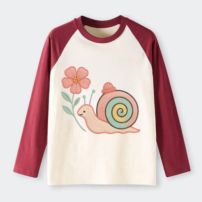 Coral Snail - Raglan Long Sleeve T-Shirt - Red