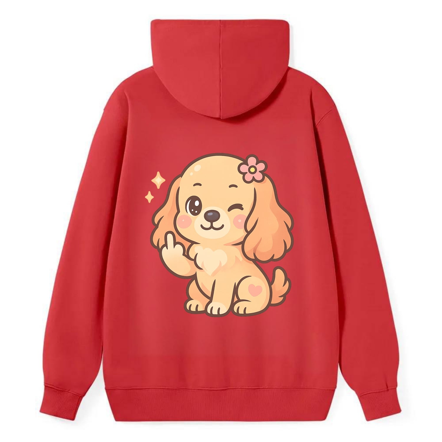 Cocker Spaniel with long wavy ears, gentle face, paw flipping off - Classic Pullover Hoodie - Red