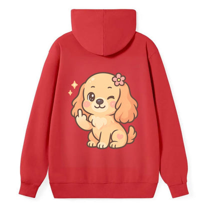 Cocker Spaniel with long wavy ears, gentle face, paw flipping off - Classic Pullover Hoodie - Red