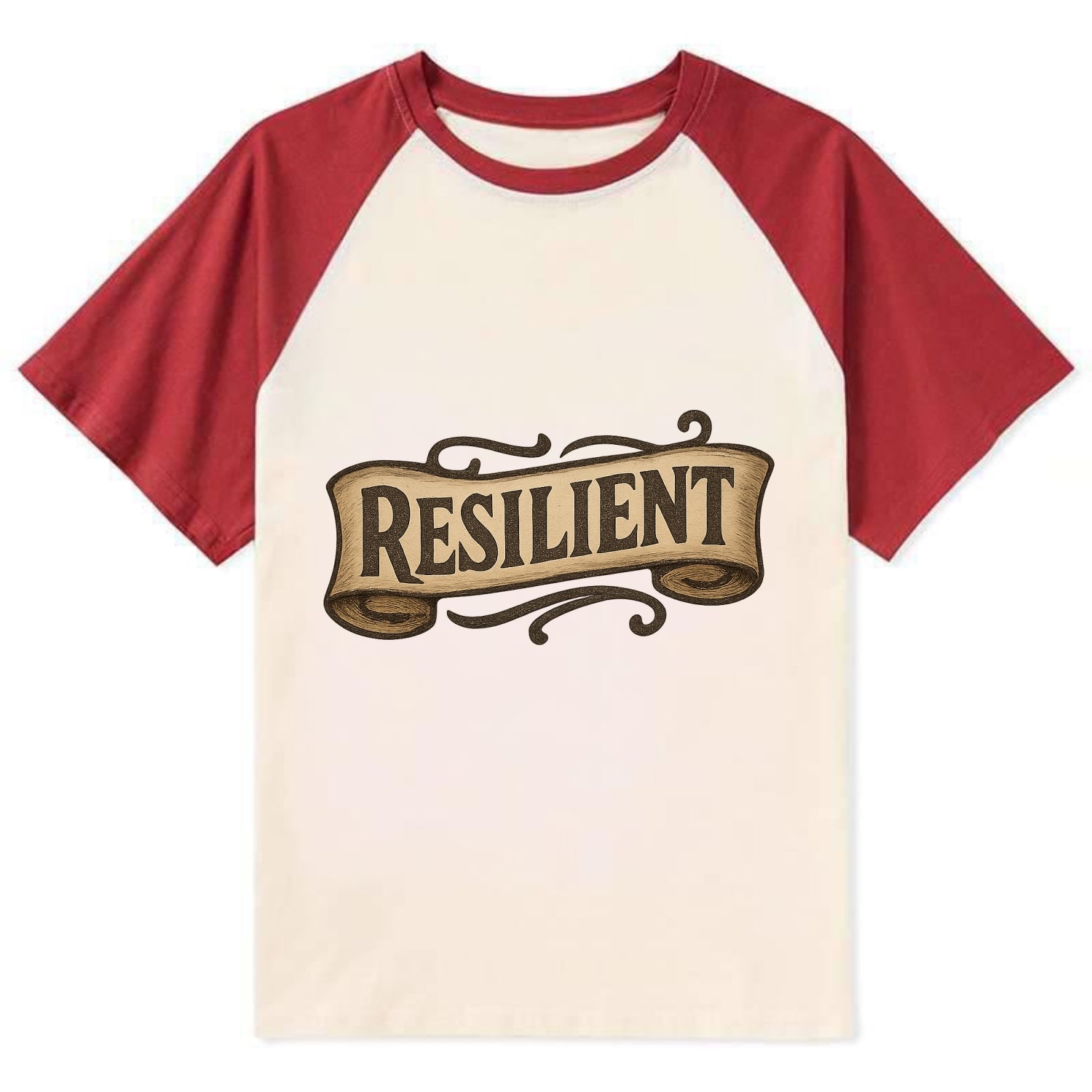 Bold typography design - "RESILIENT" - bouncing back, unbreakable spirit - Contrast Raglan T-shirt - Red