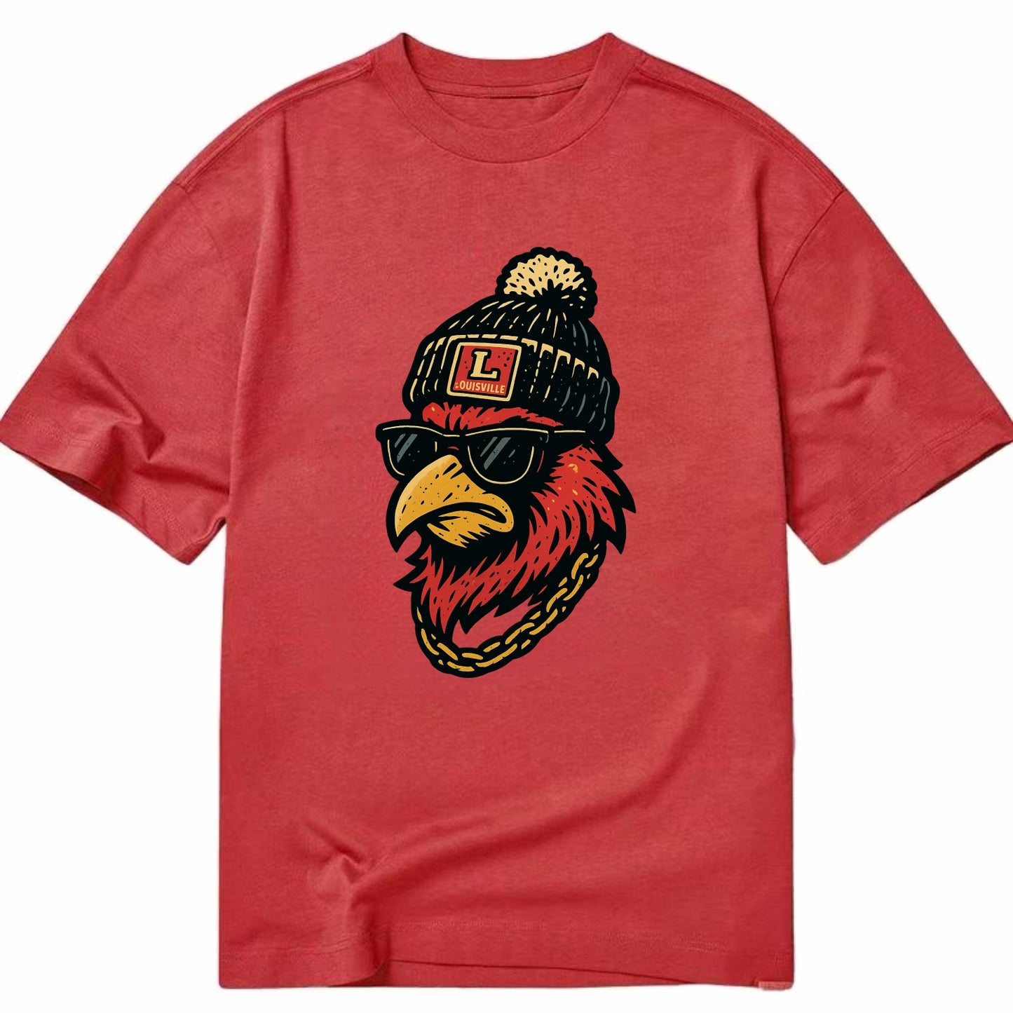 Louisville Cardinal wearing Louisville beanie with L patch - Classic T-shirt - Red