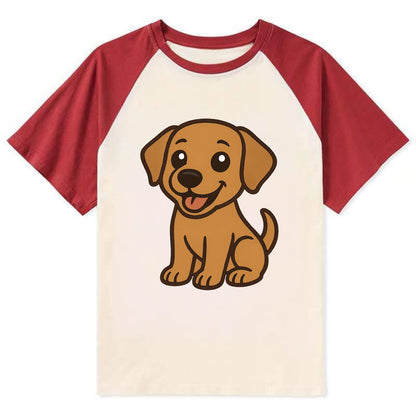 Labrador - Happy panting expression - Contrast Raglan T-shirt - Red