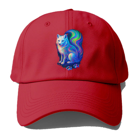 Graceful arctic fox with tail streaming aurora colors, white fur with prismatic - Baseball Cap - Red