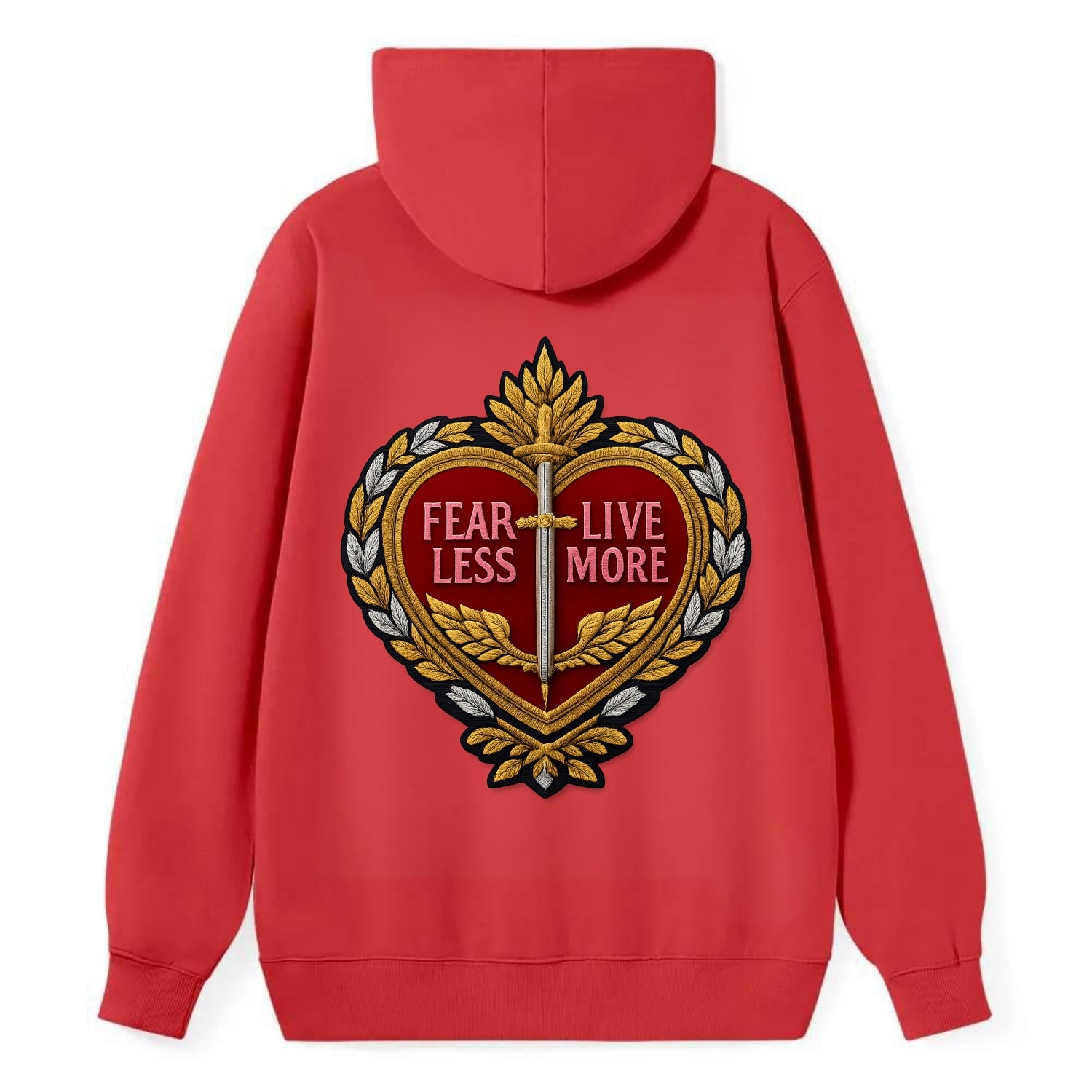 FEAR LESS LIVE MORE - heart with text in red , courage - Classic Pullover Hoodie - Red