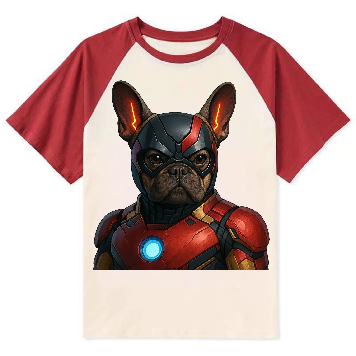 French Bulldog Iron Man  - Contrast Raglan T-shirt - Red