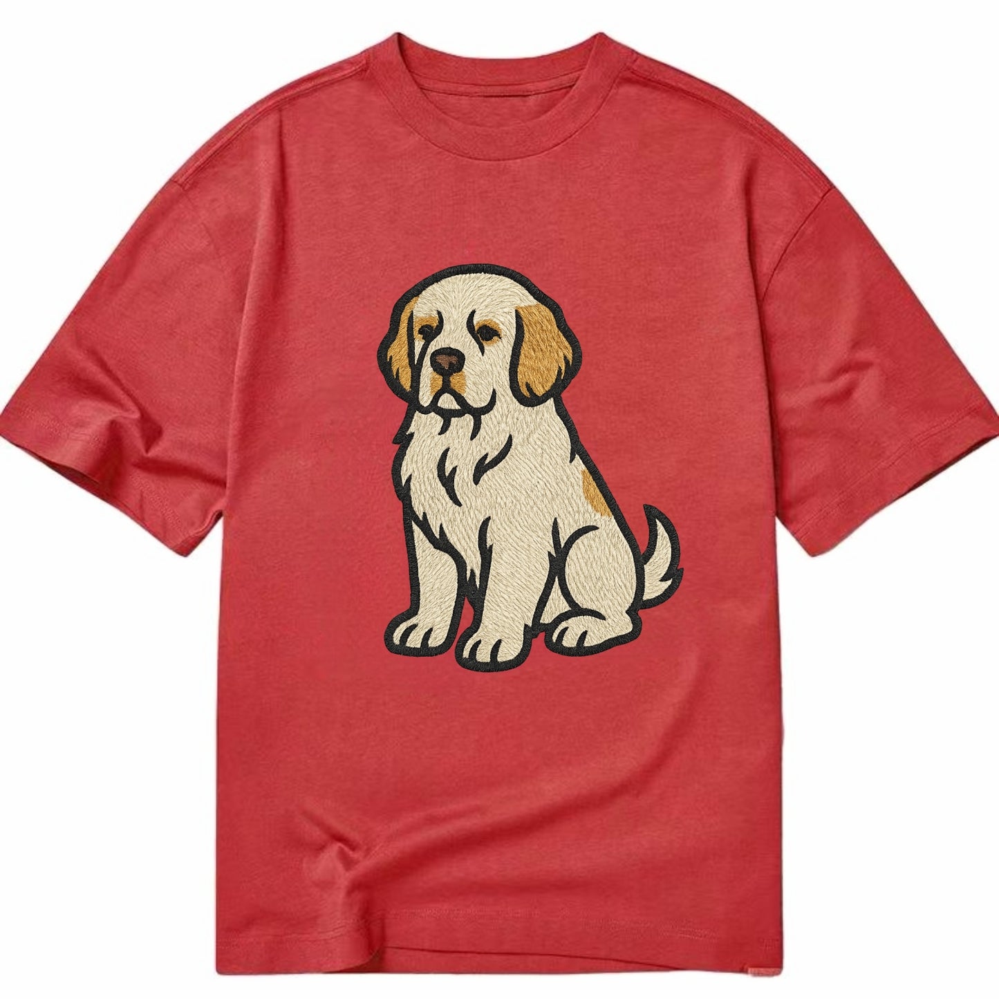 Clumber Spaniel - White with lemon markings embroidered pose - Classic T-shirt - Red
