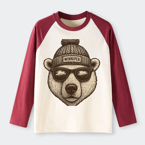 Winnipeg Polar Bear wearing Winnipeg beanie with pom pom and wayfarer - Raglan Long Sleeve T-Shirt