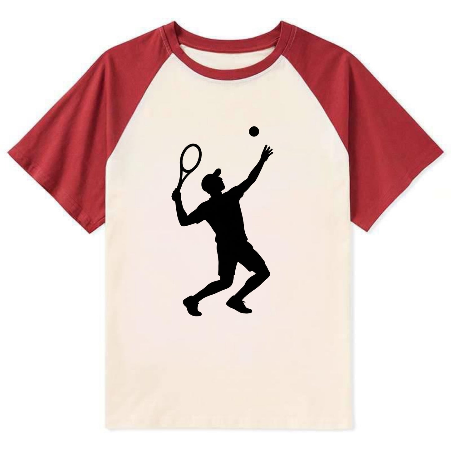 Tennis player serving powerful shot - Contrast Raglan T-shirt - Red