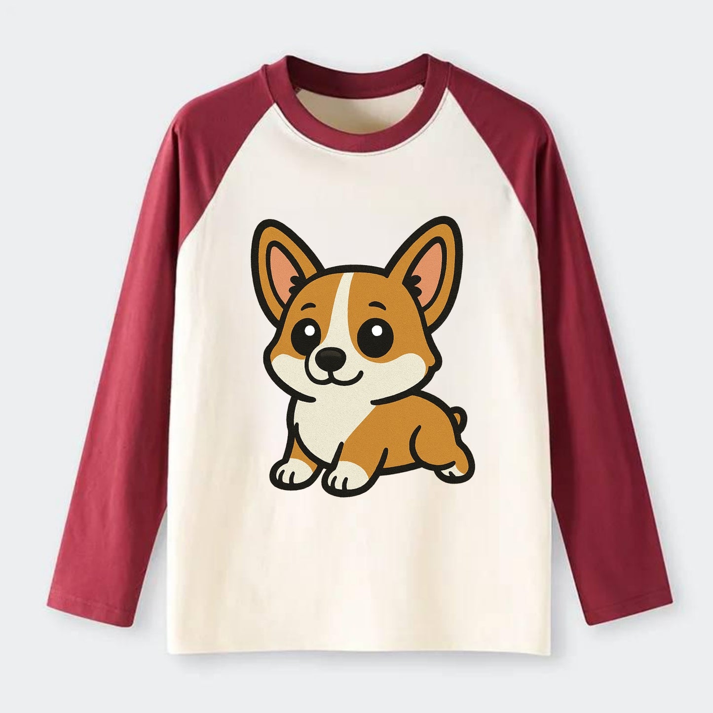 Corgi - Sploot lying position - Raglan Long Sleeve T-Shirt - Red