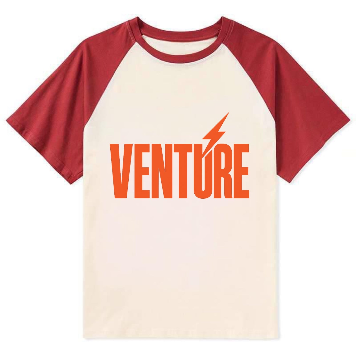 Bold typography design - "VENTURE" - taking risks, bold exploration - Contrast Raglan T-shirt - Red
