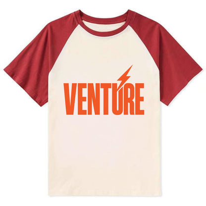 Bold typography design - "VENTURE" - taking risks, bold exploration - Contrast Raglan T-shirt - Red