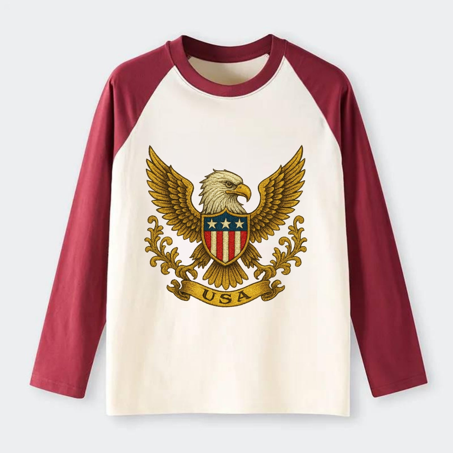 Usa Heritage Eagle Baseball Cap 2 - Raglan Long Sleeve T-Shirt - Red