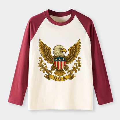 Usa Heritage Eagle Baseball Cap 2 - Raglan Long Sleeve T-Shirt - Red