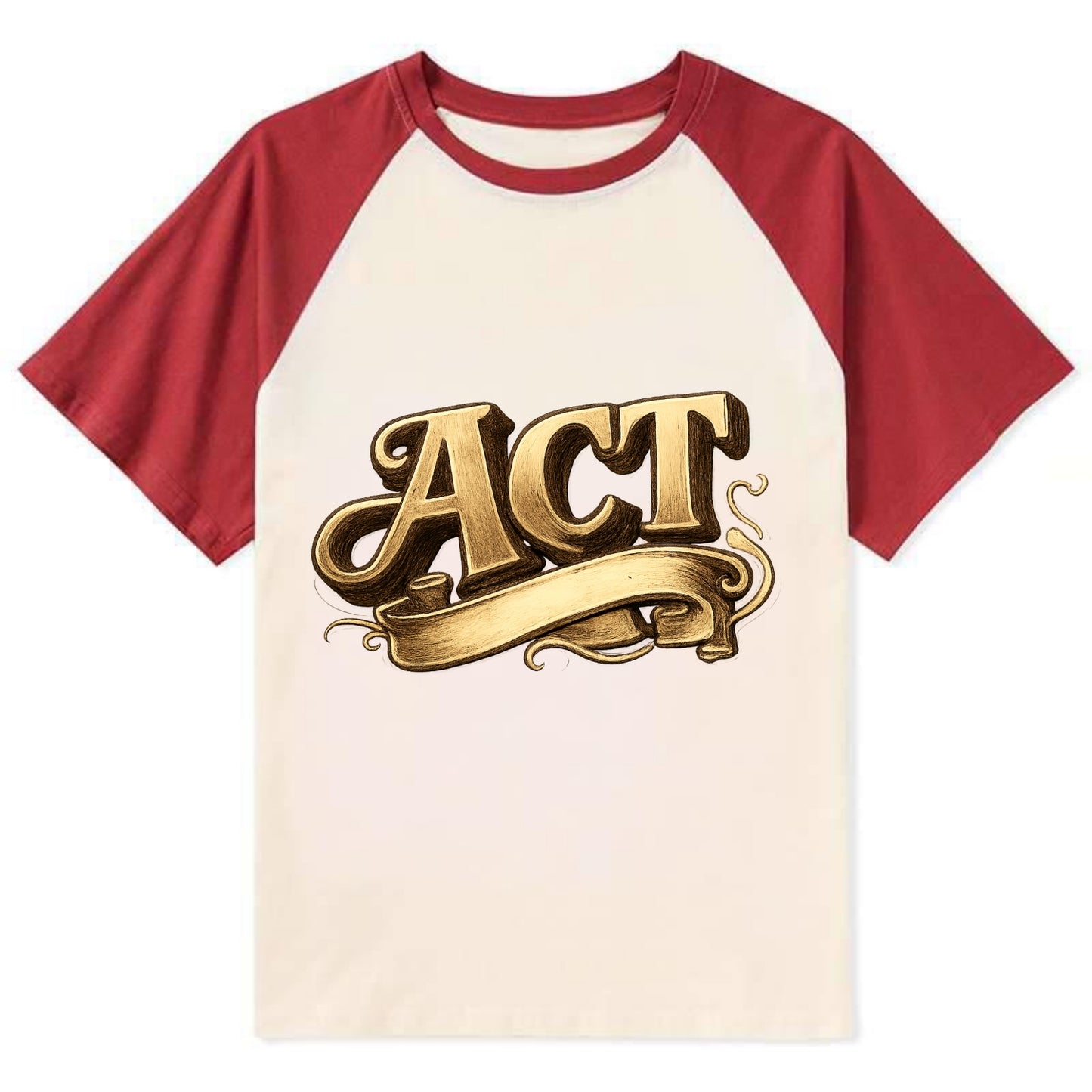 Bold typography design - "ACT" - take action, do something - Contrast Raglan T-shirt - Red