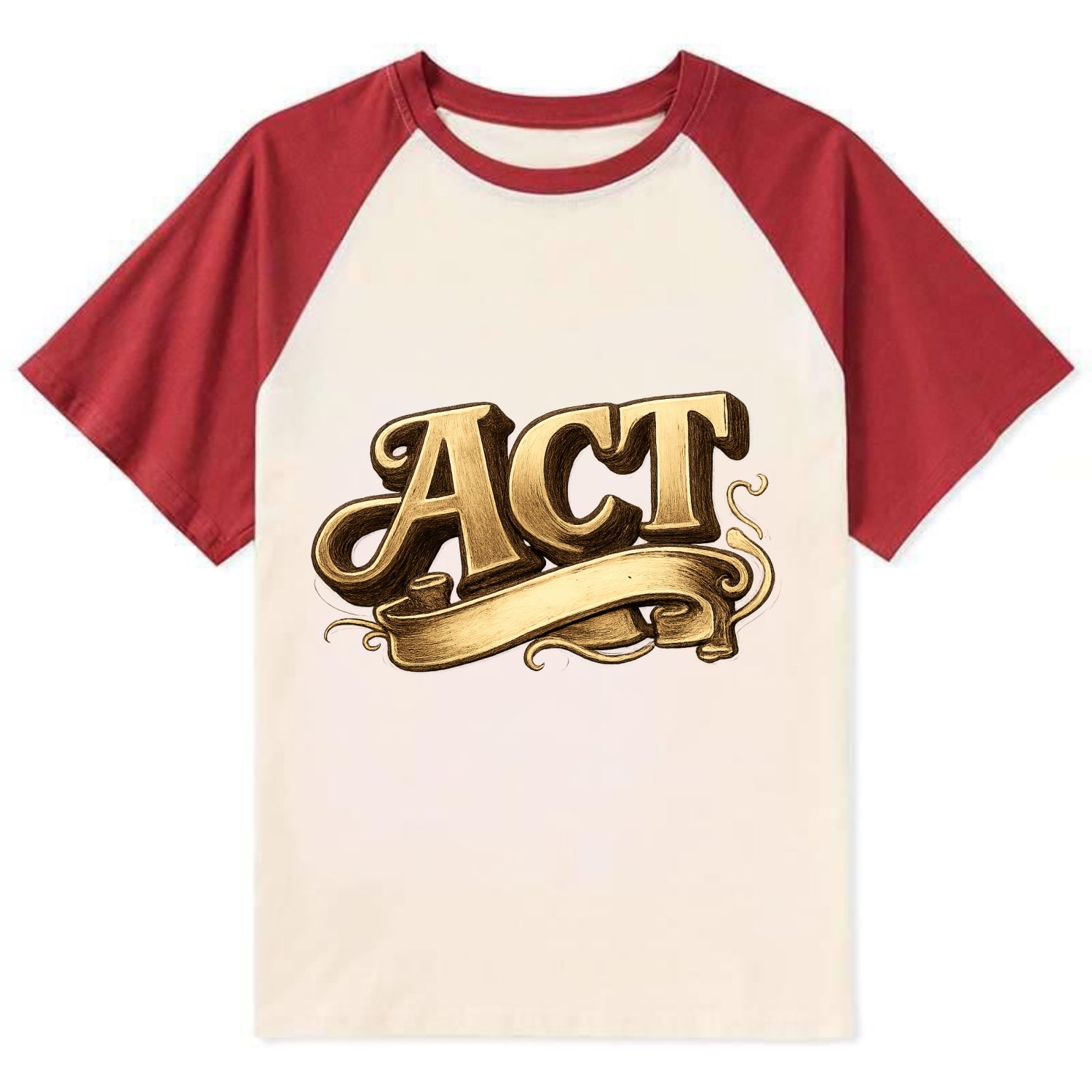 Bold typography design - "ACT" - take action, do something - Contrast Raglan T-shirt - Red