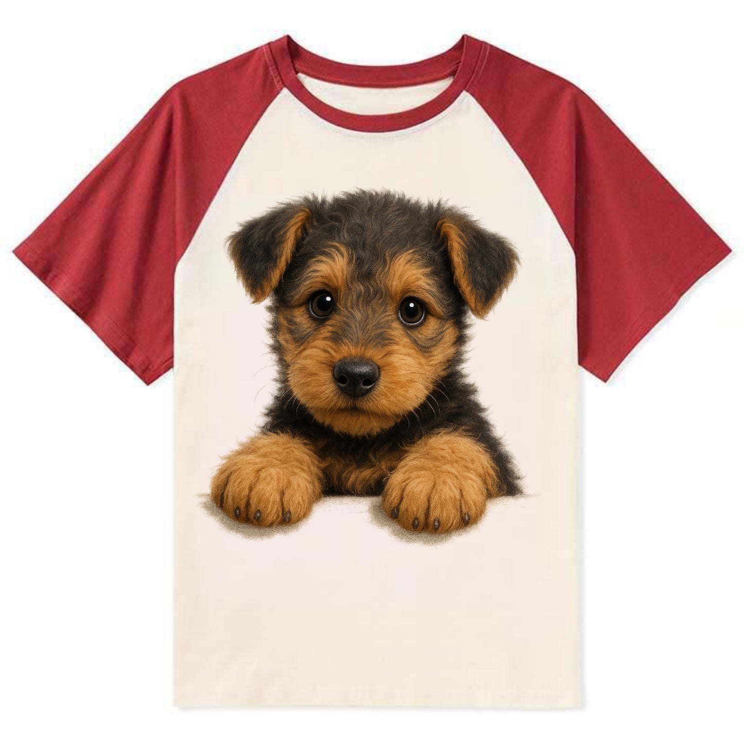 Airedale Terrier  - Contrast Raglan T-shirt - Red