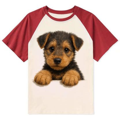 Airedale Terrier  - Contrast Raglan T-shirt - Red
