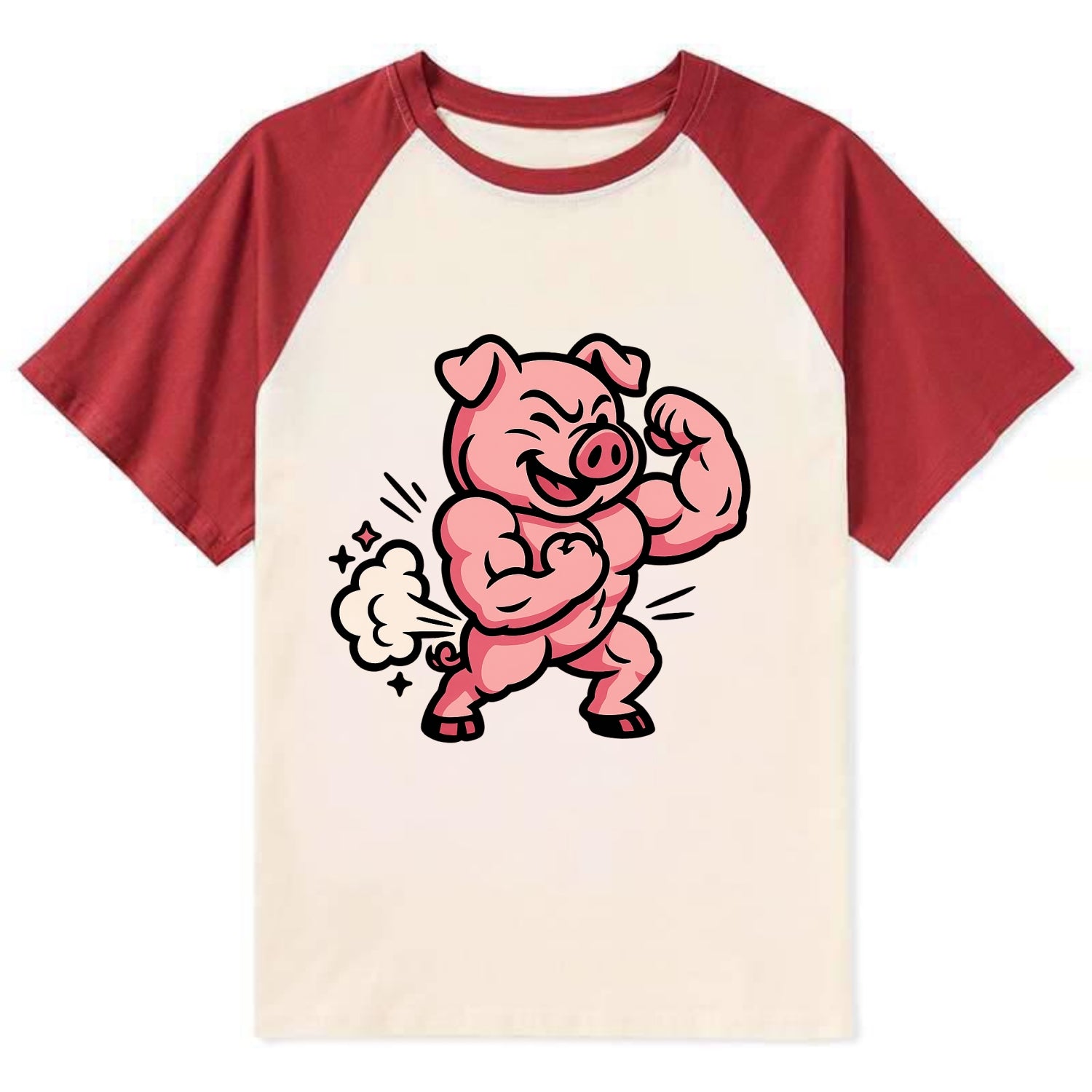 Strong Pig - Contrast Raglan T-shirt - Red