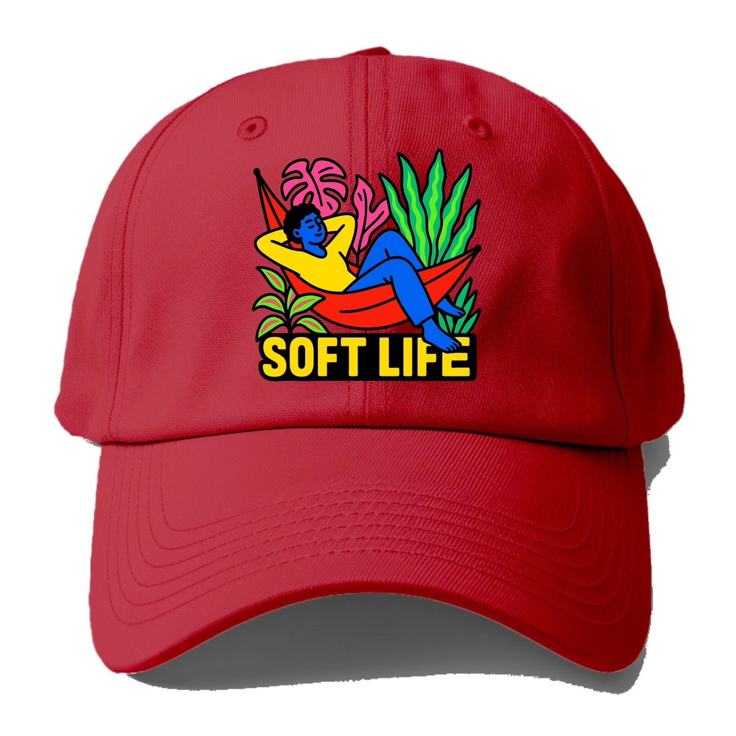 Person relaxing in hammock with plants - "soft life" aesthetic, peaceful living goals - Baseball Cap - Red