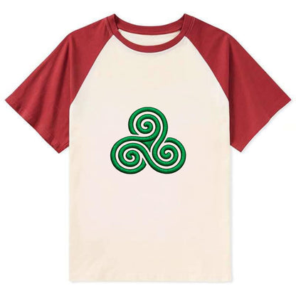 Triple Spiral - Contrast Raglan T-shirt - Red
