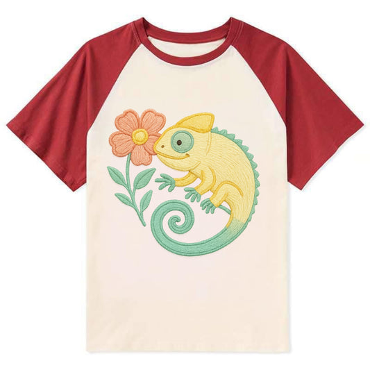 Yellow Chameleon - Contrast Raglan T-shirt - Red