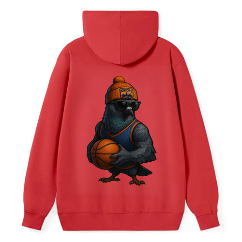 Manhattan Pigeon wearing Knicks beanie with skyline patch and wayfarer - Classic Pullover Hoodie