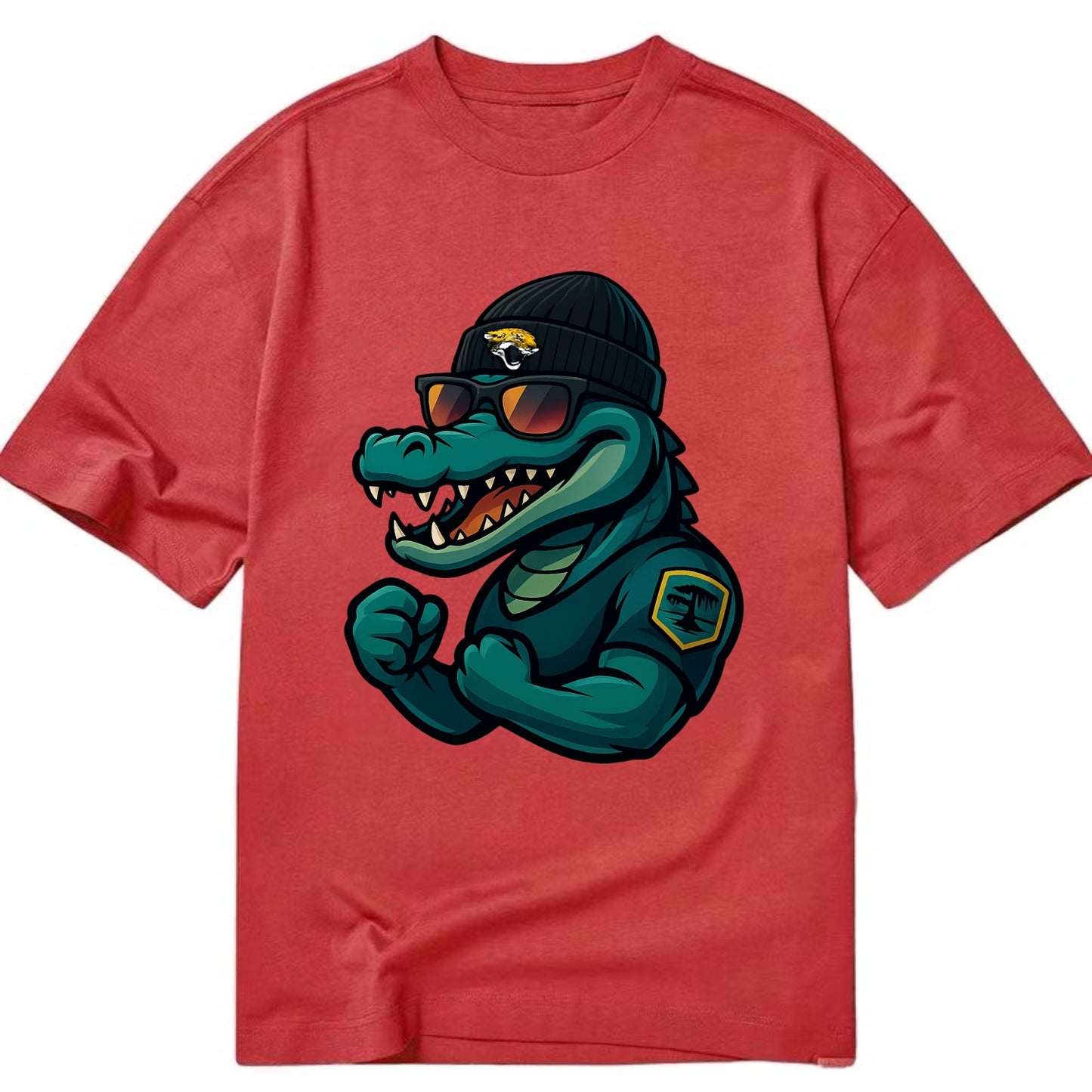 Jacksonville Alligator wearing Jaguars beanie with swamp patch and wayfarer - Classic T-shirt - Red