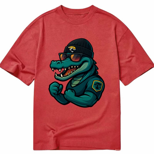 Jacksonville Alligator wearing Jaguars beanie with swamp patch and wayfarer - Classic T-shirt - Red
