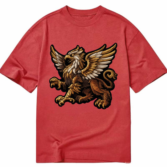 GRIFFIN BEAST - lion eagle hybrid in gold and brown , heraldic - Classic T-shirt - Red