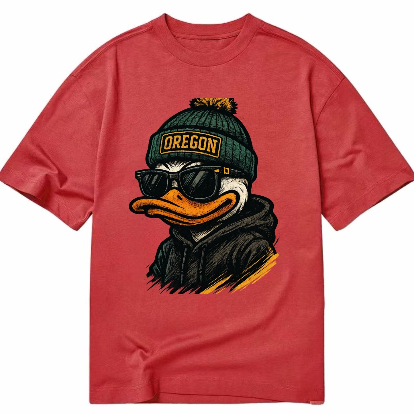 Eugene Duck wearing Oregon beanie with O patch - Classic T-shirt - Red