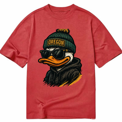 Eugene Duck wearing Oregon beanie with O patch - Classic T-shirt - Red